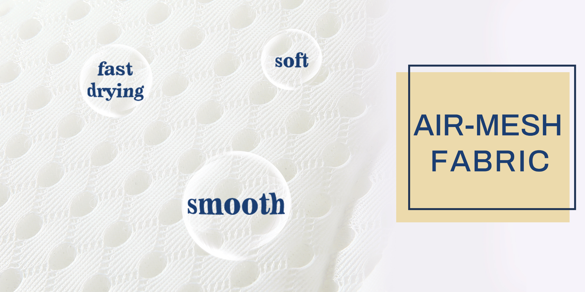 Close-up of Ozyalo bath pillow air-mesh fabric, highlighting breathable, soft, smooth and fast-drying material.